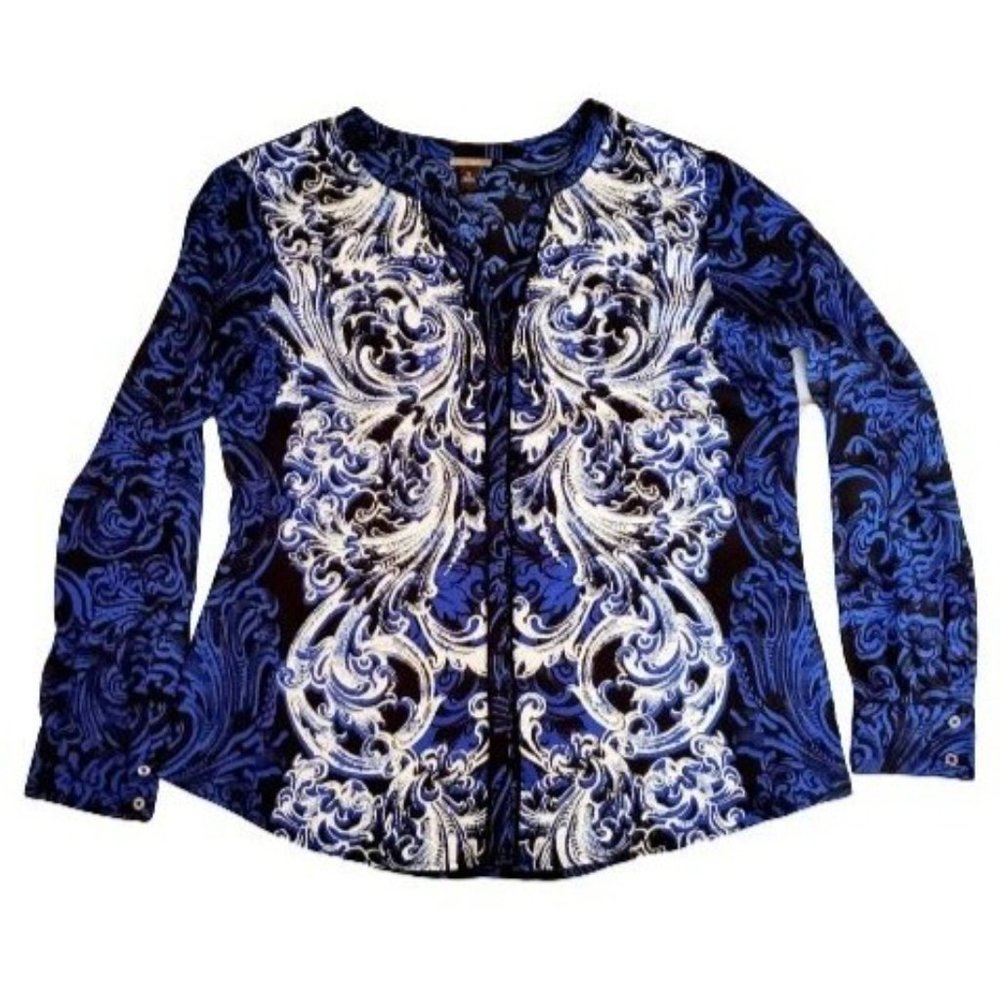 Dana Buchman Women's Paisley Long Sleeve V-Neck Metropolitan Chic Blouse Size 12 - Picture 5 of 13